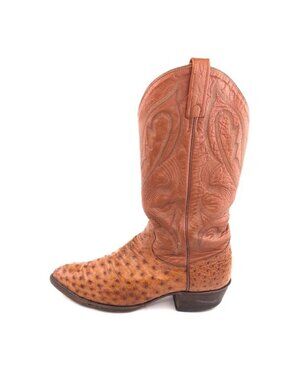 J. Chisholm Exotic Full Quill Ostrich Brown Leather Western Boots 7.5D